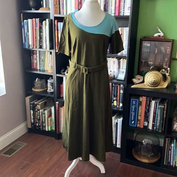 eShakti Colorblock Cotton Stretch Midi Dress - Picture 1 of 4